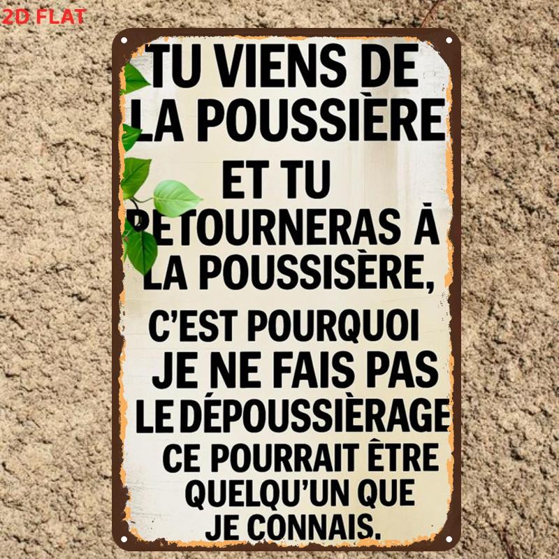 TEMU Plaque métallique 2D plate avec française vintage rustique, trous pré-percés, convient pour la décoration intérieure, de jardin, extérieure, de