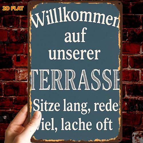 2d flat 1pc retro rustic welcome terrace sign metal iron sign pre drilled holes suitable for indoor garden outdoor home office toilet decoration