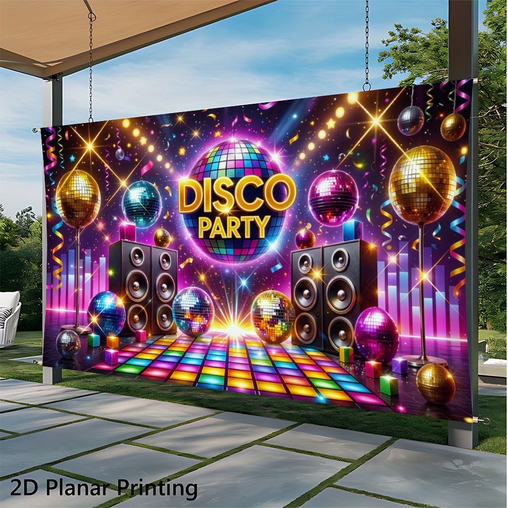 TEMU 2d Flat, 2d Flat - 2d Flat Banner 1pc, Disco Party Scene, Polyester Fiber Party Backdrop, Photography Studio Prop, Decoration, Birthday