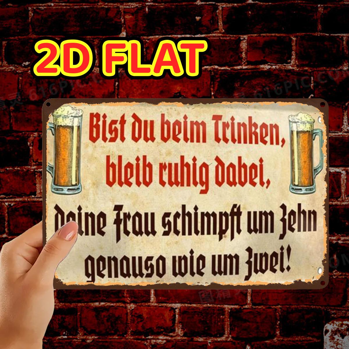 Image of 2d Flat, 2d Flat,1pc,retrovintage Beer Sign With Humorous German Textmetal Iron Sign, Pre-drilled Holes, Suitable For Indoor, Garden,outdoor, Home, Office, Toilet Decoration, 2d Flat