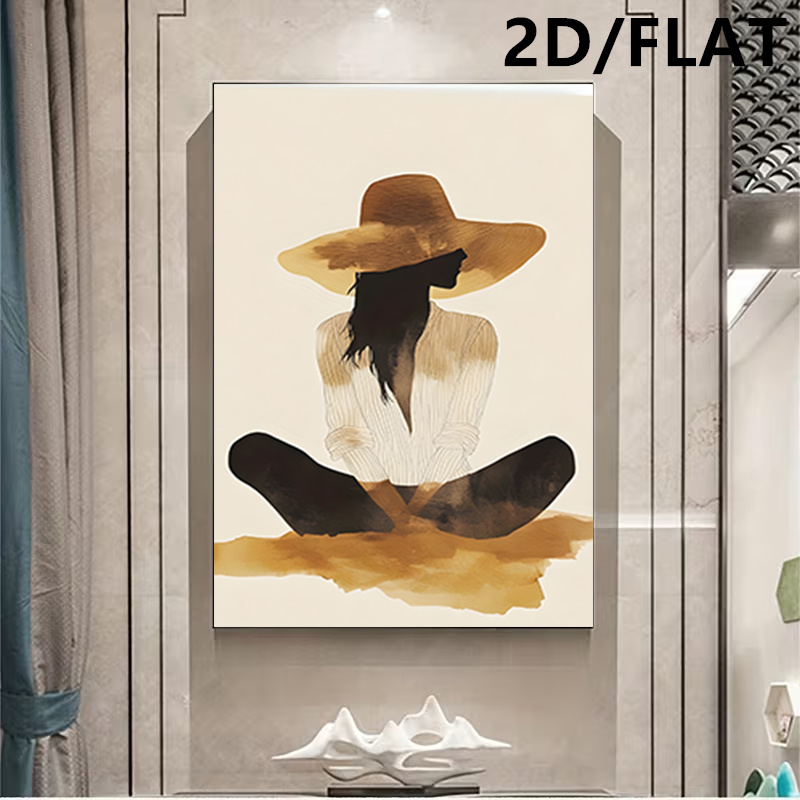 TEMU 2d Flat, 1pc Large Vertical Mediterranean Woman Silhouette - Minimalist Retro Spanish Painting Suitable For, Bedroom, Office Decor, Frame