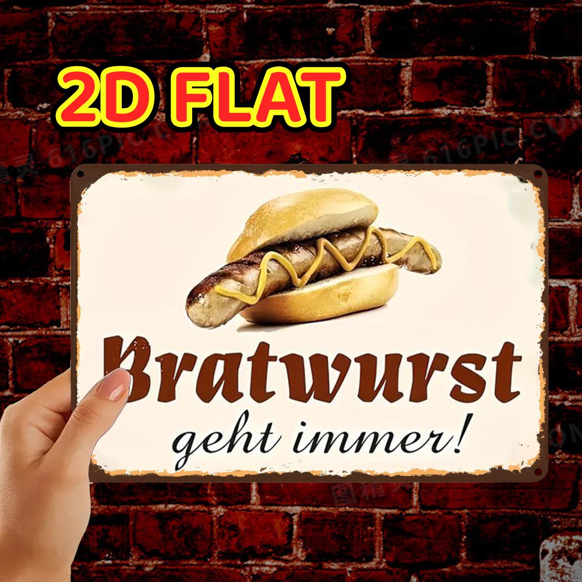 Image of 2d Flat, 2d Flat,1pc,retrobratwurst Servedmetal Iron Sign, Pre-drilled Holes, Suitable For Indoor, Garden,outdoor, Home, Office, Toilet Decoration, 2d Flat