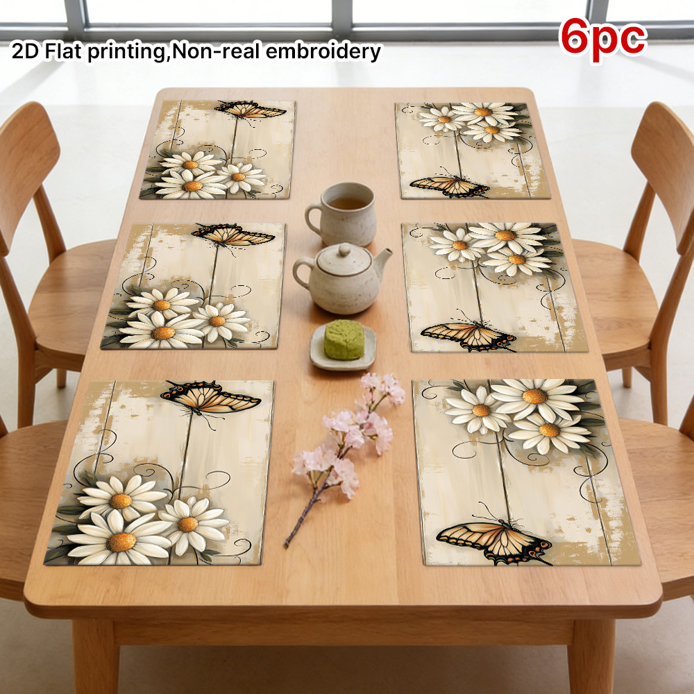 TEMU Set di 6 Tovagliette, Tovagliette Moderne con e Margherita Adatte per la Decorazione della da , Tovagliette Piatte Quadrate, Arredo per Nuziali,
