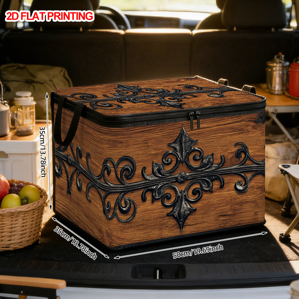 TEMU Boîte de rangement 1 pièce à imprimé - Organisateur pliable de grande , tissu polyester durable avec couvercle en tissu , de rangement à