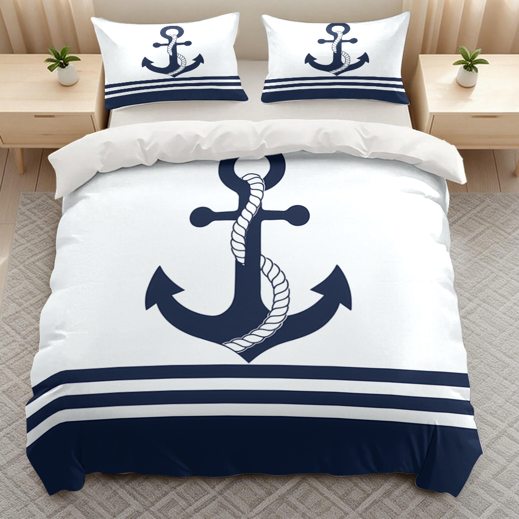 TEMU 2/3pcs Anchor With Rope Themed Bedding Quilt Cover Duvet Cover, Trendy Breathable Soft Bedding (1*duvet Cover And 1/2*pillowcases) With Zipper