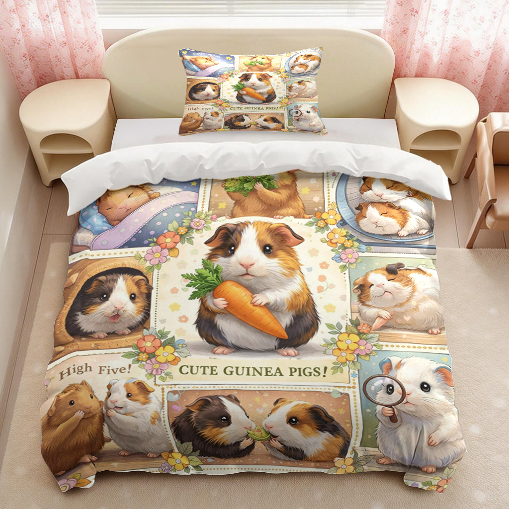 TEMU 2/3pcs Cute Guinea Pigs Designed Bedding Duvet Cover And Pillowcases, Trendy Fashionable Soft Bedding (1*duvet Cover And 1/2*pillowcases) With