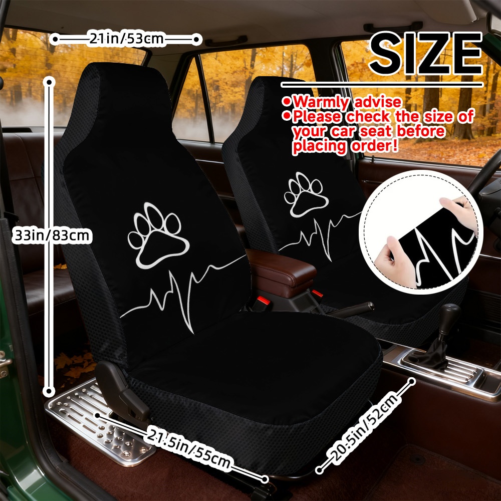 TEMU 2d Flat Printing, 2pcs Vehicle Seat Covers, Heartbeat With Paw Pattern, Comfortable Car Seat Covers, , Machine Washable, Car Interior Seat