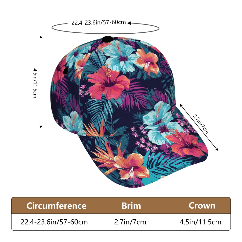 TEMU 1pc, Casquette de baseball d'été avec motif de feuillage de palmier et hibiscus tropicaux – Chapeau à bec de canard ajustable, parfait pour une