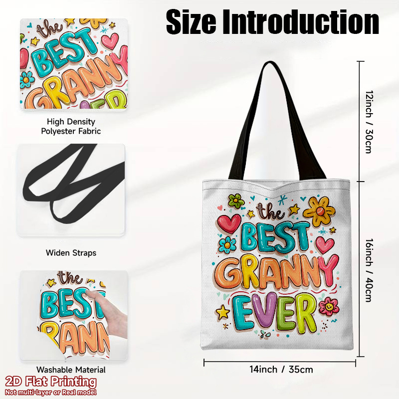 TEMU 1pc Best Granny Ever Tote Bag Suitable For Women's Shoulder Bag, Large Foldable Statement Print With Granny-themed , Gift For Mother's Day,