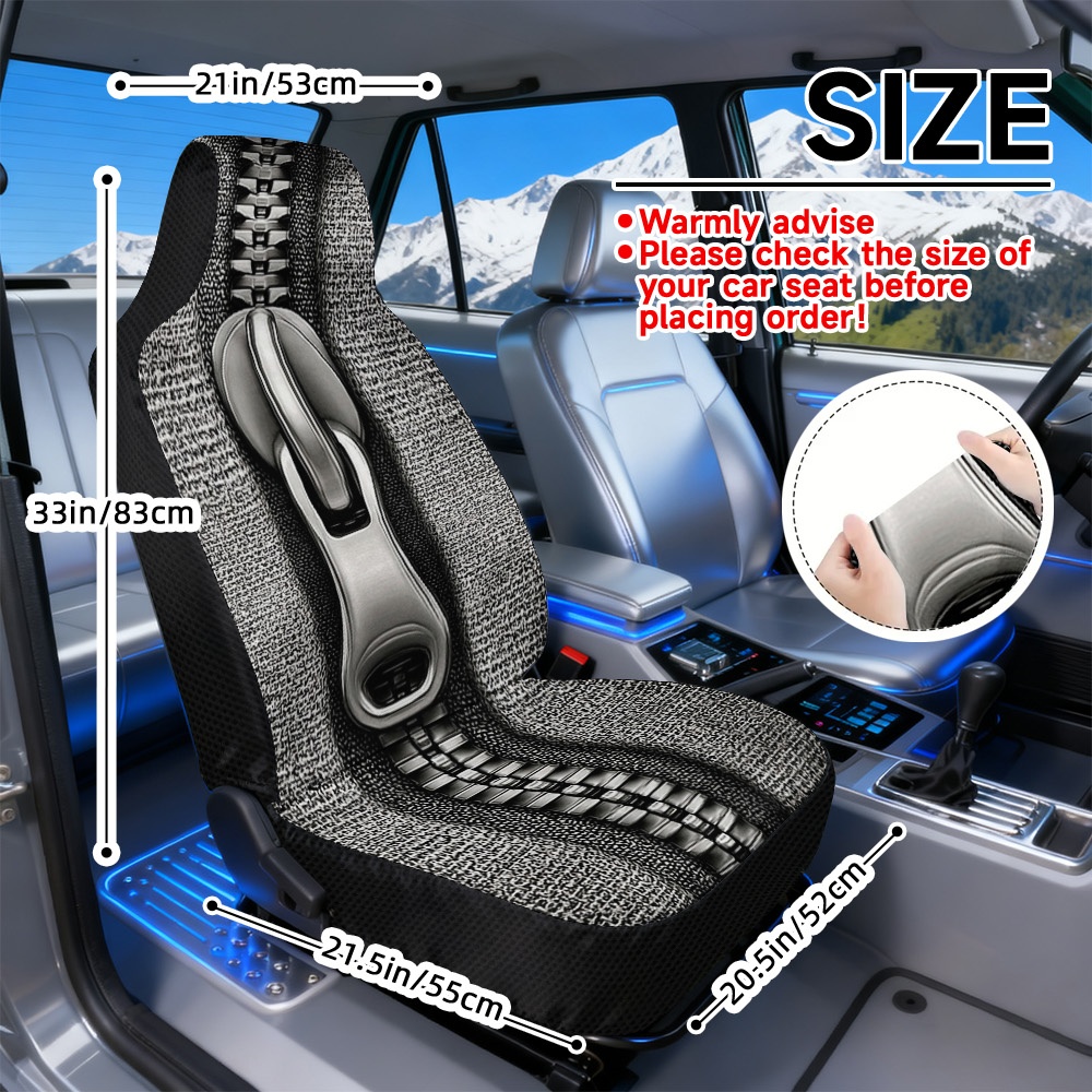 TEMU 2d Flat Printing, 2pcs Auto Seat Covers, Front Seat Covers With Metal Zipper Design, Comfortable And Soft Seat Covers, , Washable In Machine,