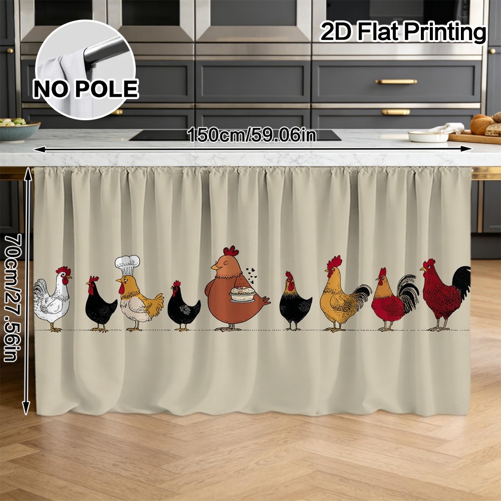 TEMU 2D Flat - 2D Flat - 2D Flat, corta per mobili da cucina, motivo di galline e , Design con per bastone, Poliestere facile da pulire, Decorazione