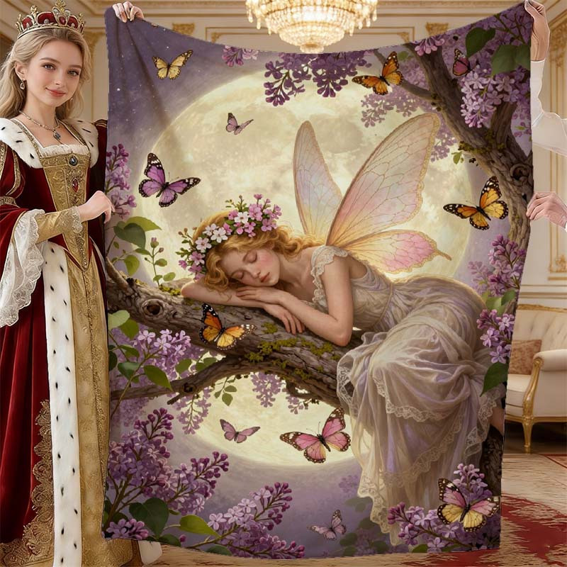 TEMU A Floral Fleece Blanket Featuring Fairy, Suitable For . This Small Throw Blanket Is Perfect For The Office, Home, Or Bedroom, Serving As A Cozy