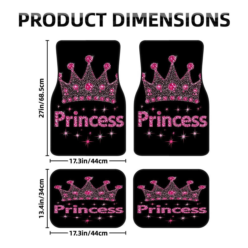 TEMU 2d Flat Printing, 4pcs Car Foot Mats, Ideal For Sedans Or Suvs, With Pink Crown Motif, Convenient Cleaning Surfaces And New Car Gift Options,