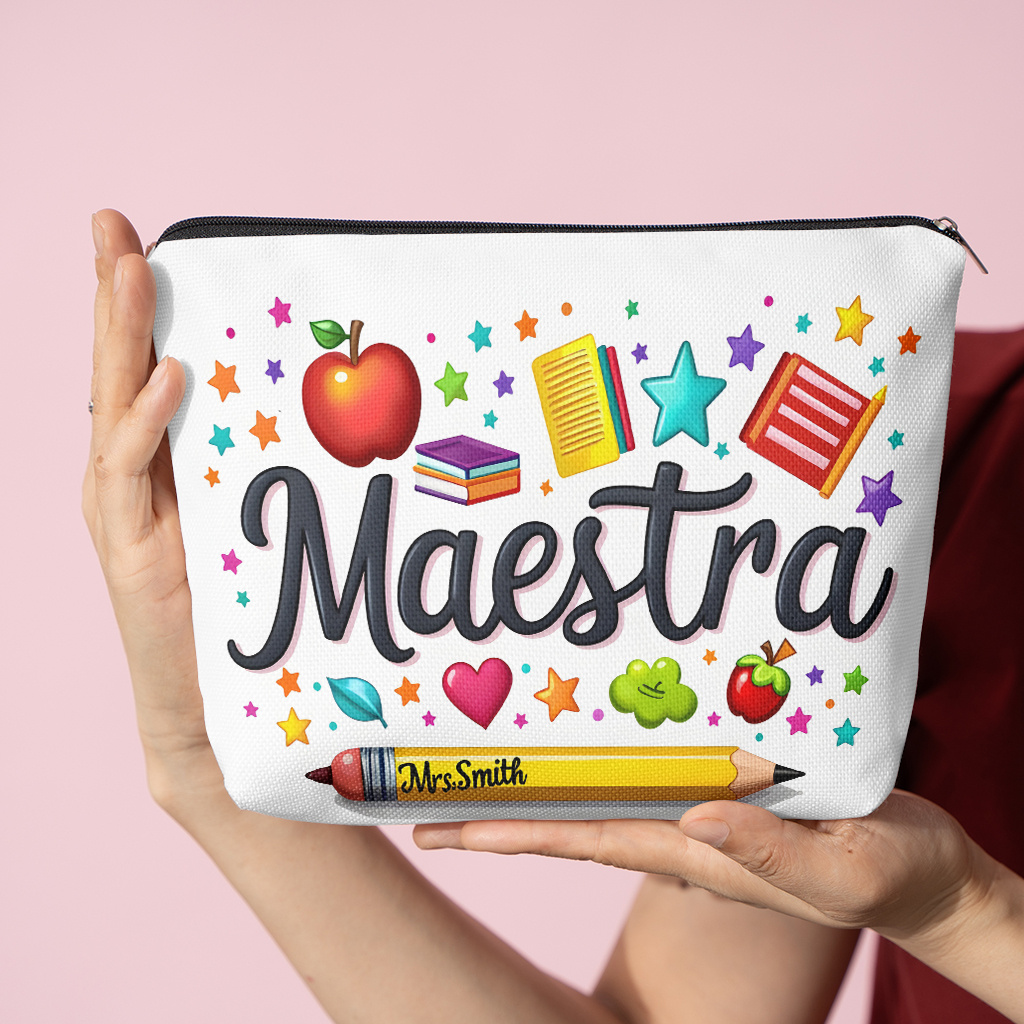 TEMU 1pc, Teacher Creative Cartoon Design, Cosmetic Pouch, Unisex Travel Organizer, Lightweight Foldable Travel Bag, Handbag - Toiletry Bag - Pencil