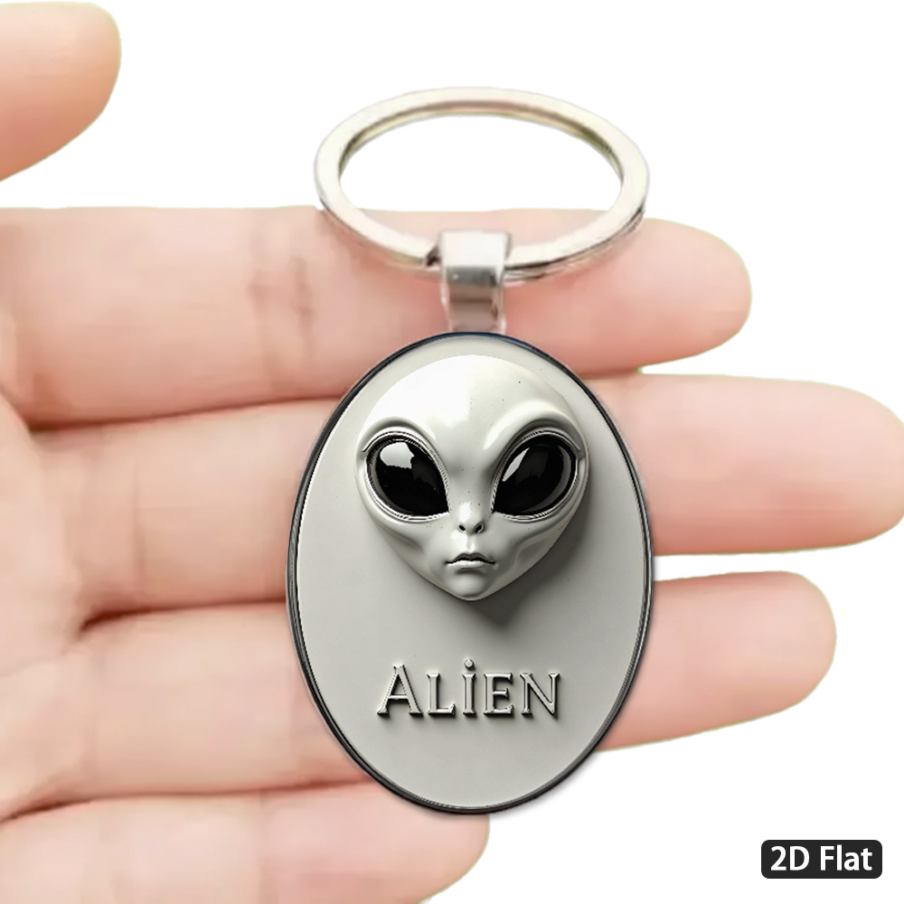 TEMU 2d Flat, 1pc 2d Flat Minimalist Pixel Face Keychain, Large Round With A And , Black Outline With No Detailed Design, Smooth Glossy Finish
