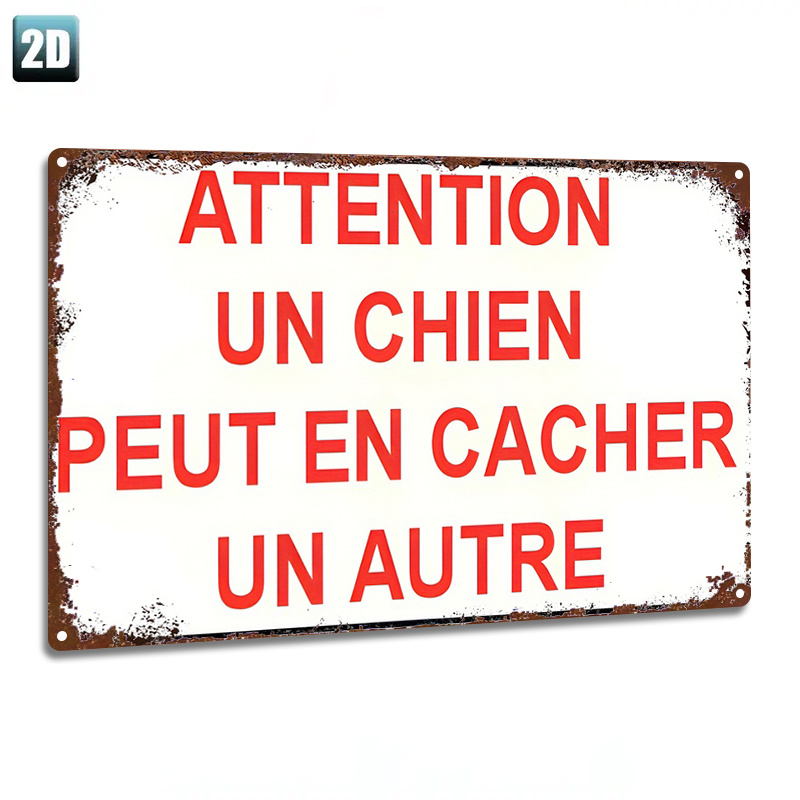 TEMU Panneau Métal Plat 2D - 1pc, 2D Plat, "Art de Panneau en Fer 'Beware of Dogs' Français Vintage". Plaque Métallique Durable, Convient aux Bars,