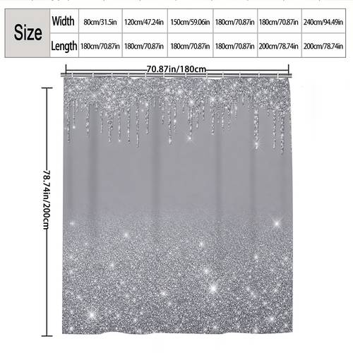 2d flat 2d flat 1pc 2d flat silver icicle glitter shower curtain bathroom decor multi size options 80x180cm 120x180cm 150x180cm 180x180cm 180x200cm 240x200cm hooks bathroom additions birthday gift best gift for family