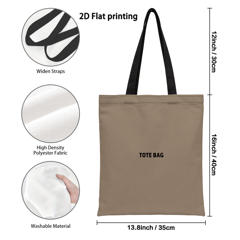 TEMU 1pc 2d Flat Brown Background Text Canvas Tote Bag, Printed, Reusable Grocery Bags With Double-sided Prints. Suitable For Shopping, Groceries,