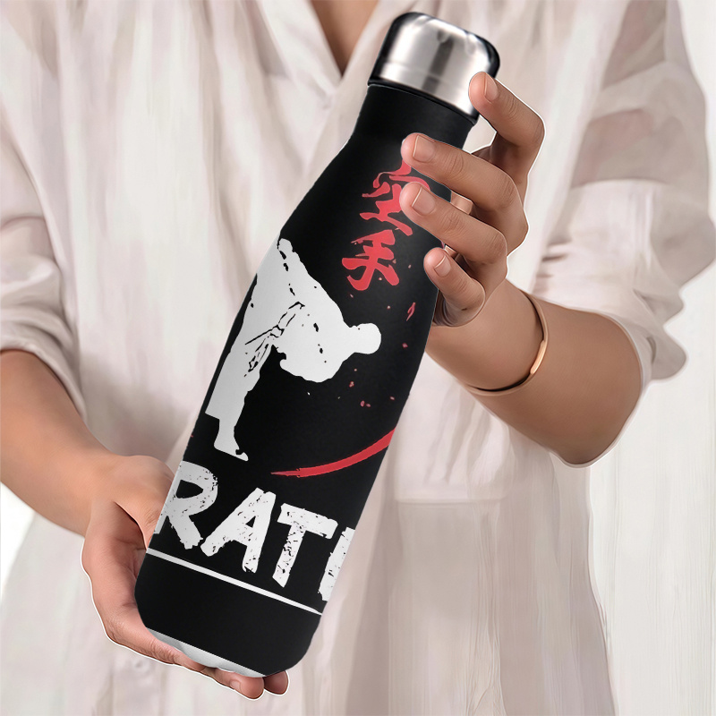 TEMU 1pc 16.8oz Stainless Steel Tumbler, Reusable Travel Mug Coffee Cups With Handle, Leak-proof Travel Mugs With Karate Theme Design, Ideal For Gym
