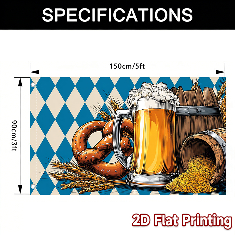TEMU 2D Flat - 2D Flat - ., zweidimensionale, flache dekorative Gartenflagge mit Bier, Salzkartoffel- und Weizenfass-Design, hergestellt aus