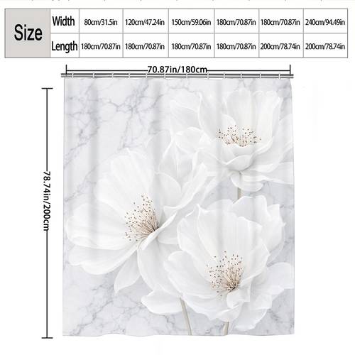 2d flat 1pc 2d flat white peony shower curtain bathroom decor multi size options 80x180cm 120x180cm 150x180cm 180x180cm 180x200cm 240x200cm hooks bathroom additions birthday gift best gift for family