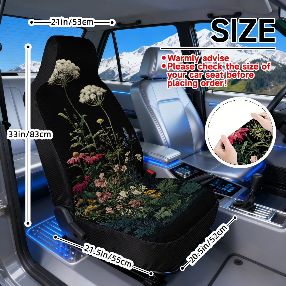 TEMU 2d Flat Printing, 2pcs Floral Botanical Car Seat Pattern Car Seat Covers, Compatible With Most Sedan And Suv Front Seats, Stylish Upgrade For