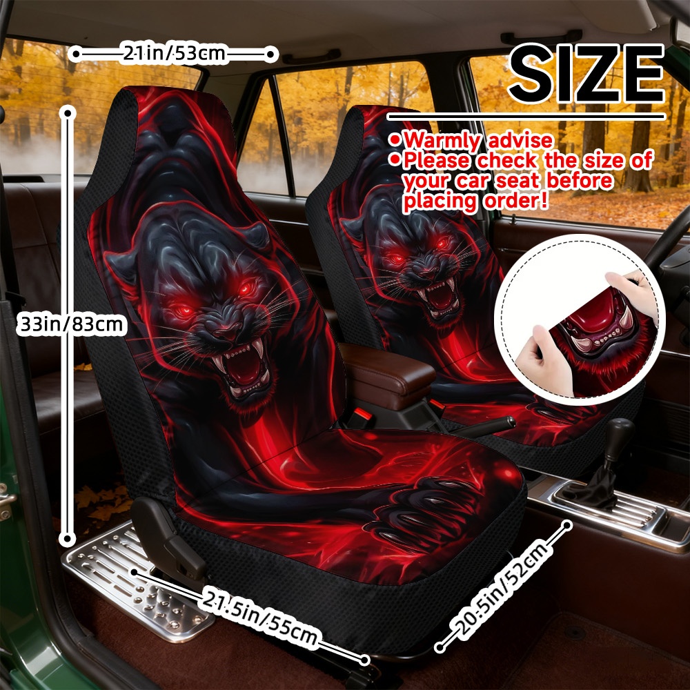 TEMU 2d Flat Printing, 2pcs Roaring Red- Car Seat Covers, Universal Front Seat, Polyester Fabric, , Comfortable And Soft Seat Covers, Fits Most Cars,