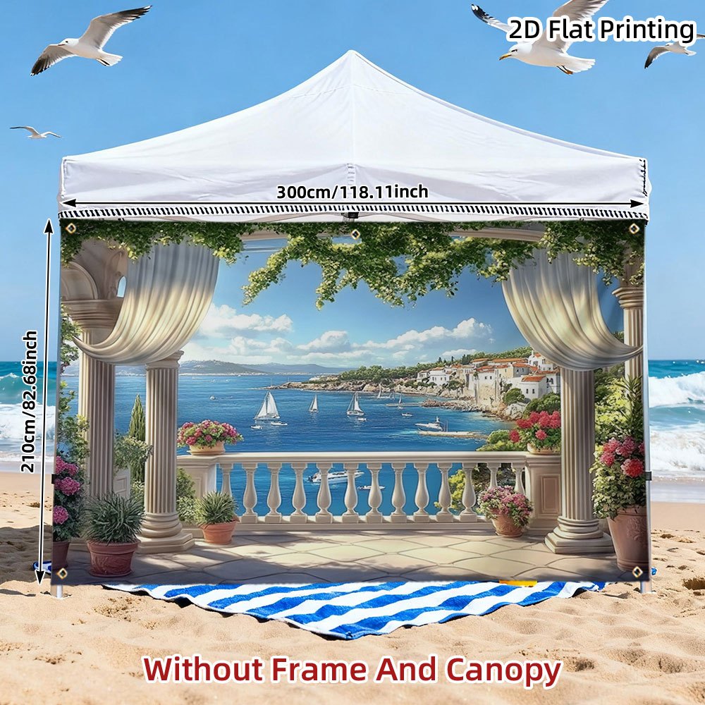 TEMU Pare-soleil d'extérieur 1pc Imprimé 2D Mur latéral d'intimité d'extérieur pour tente - Vue balcon Camping en VR, voyage en voiture Camping