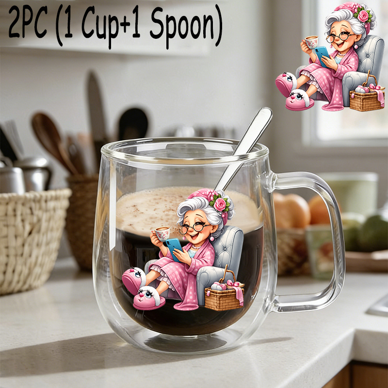 TEMU 2pcs(1pc Glass Cup 1pc Spoon),insulated Double-walled Borosilicate Reusable Water Cup With Handle,large Capacity Clear Coffee Mug For Beverages
