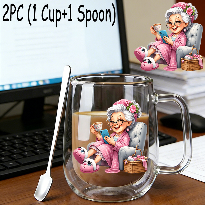 TEMU 2pcs(1pc Glass Cup+1pc Spoon),insulated Double-walled Borosilicate Reusable Water Cup With Handle,large Capacity Clear Coffee Mug For Beverages