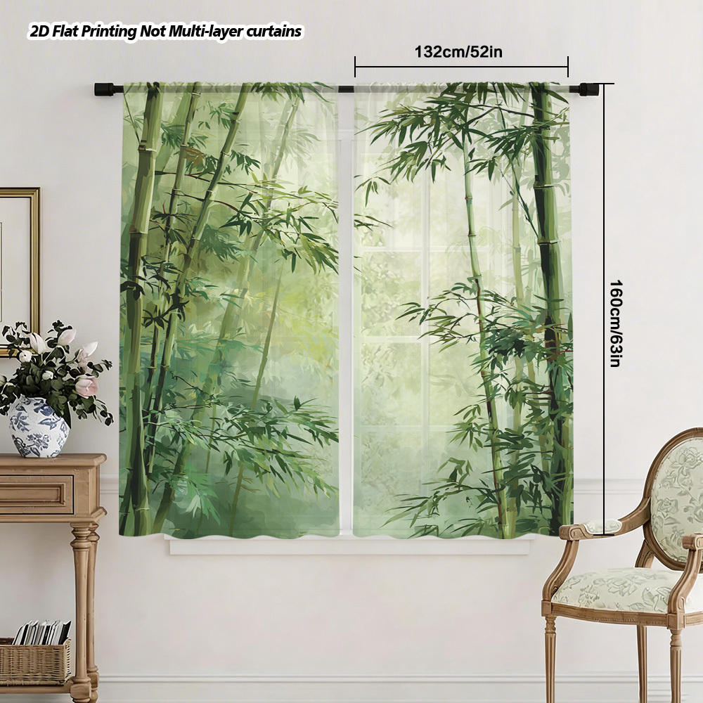 TEMU 2d Flat - 2d Flat - 2pcs 2d Flat Sheer Curtain Pair With Scene Pattern, Lightweight And Translucent, Durable And , Ideal For Living Room,