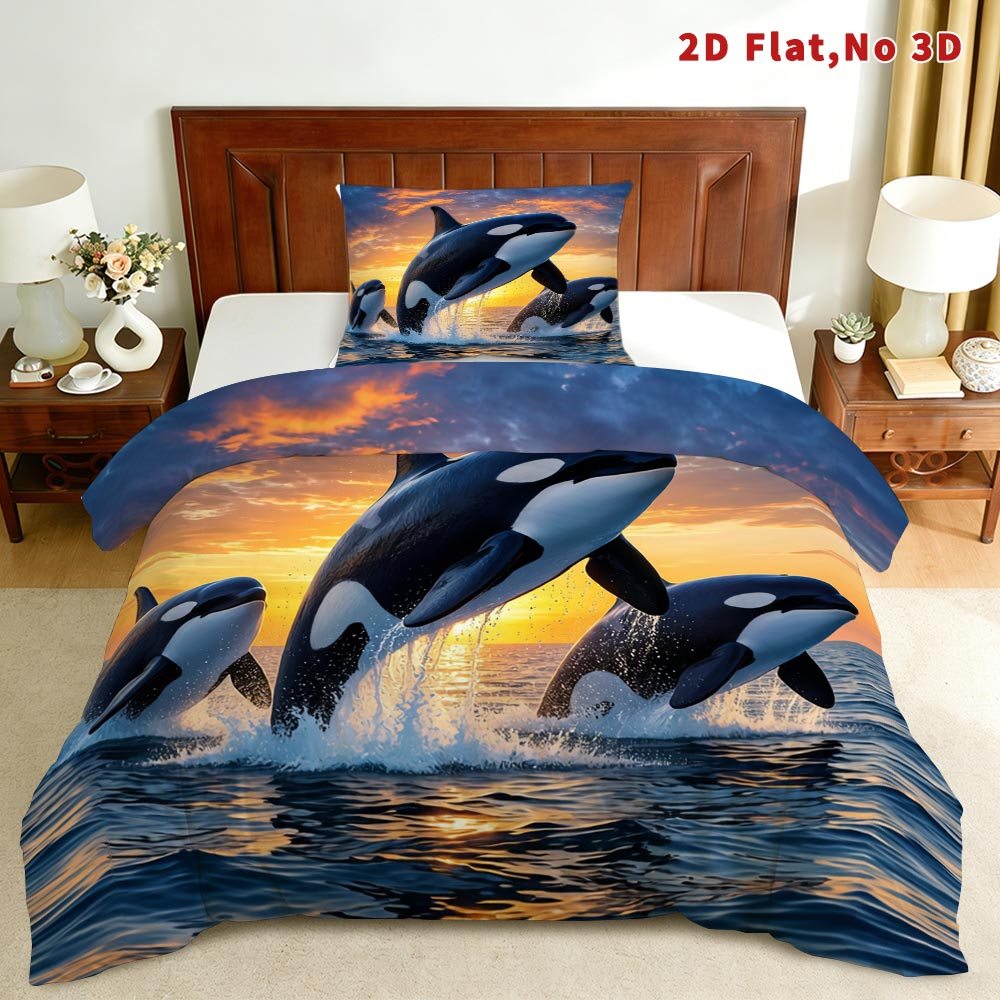 TEMU 2d Flat 2/3pcs Themed Duvet Cover Set Queen King Full Sizes Bedding Pattern 1 Duvet Cover   1/2 Pillowcases Easy Machine Washable Suitable For