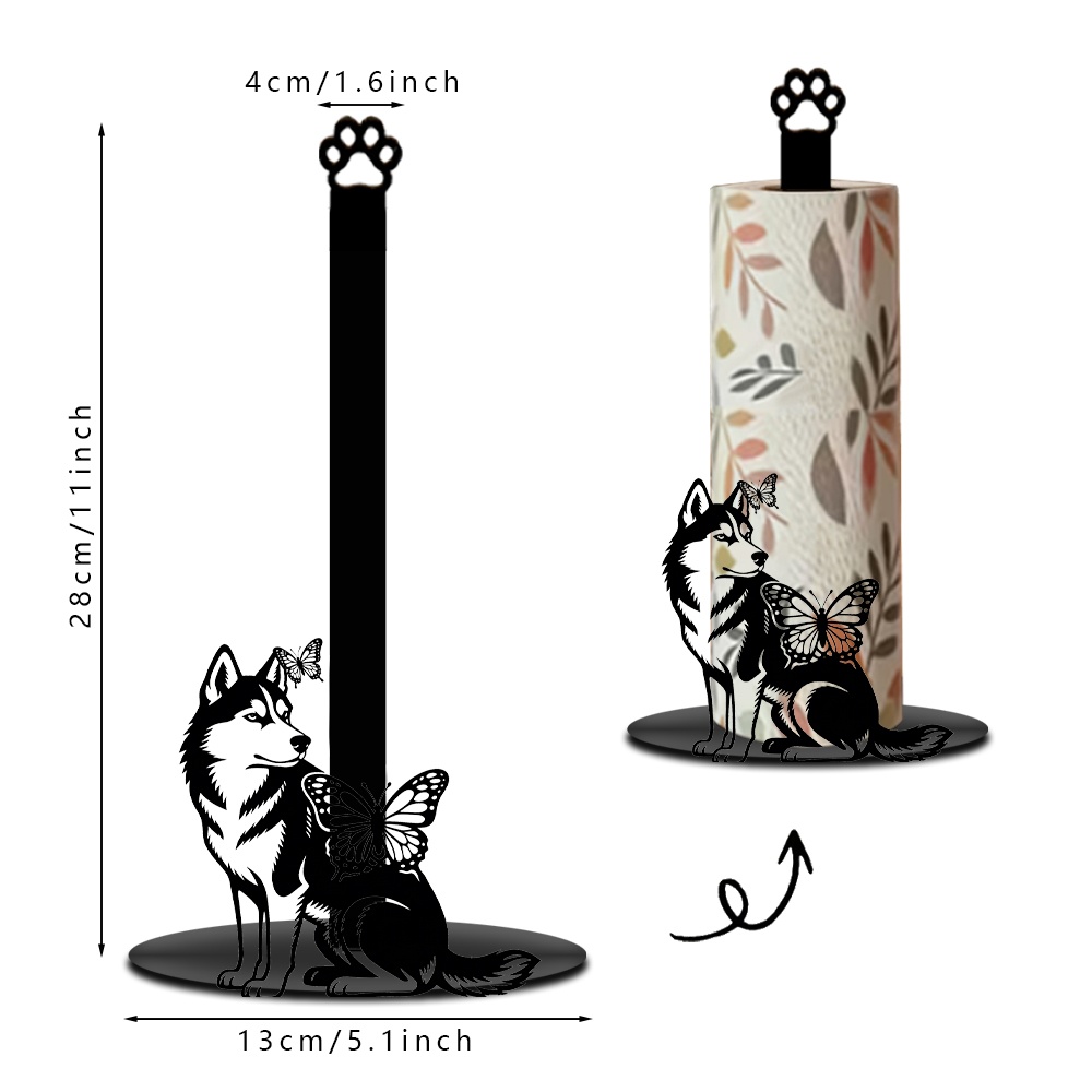 TEMU A Metal Hollow Dog Toilet Paper Holder, Featuring An Elegant Black Hollow , Suitable For Bathroom And Kitchen Decor, Without Installation,