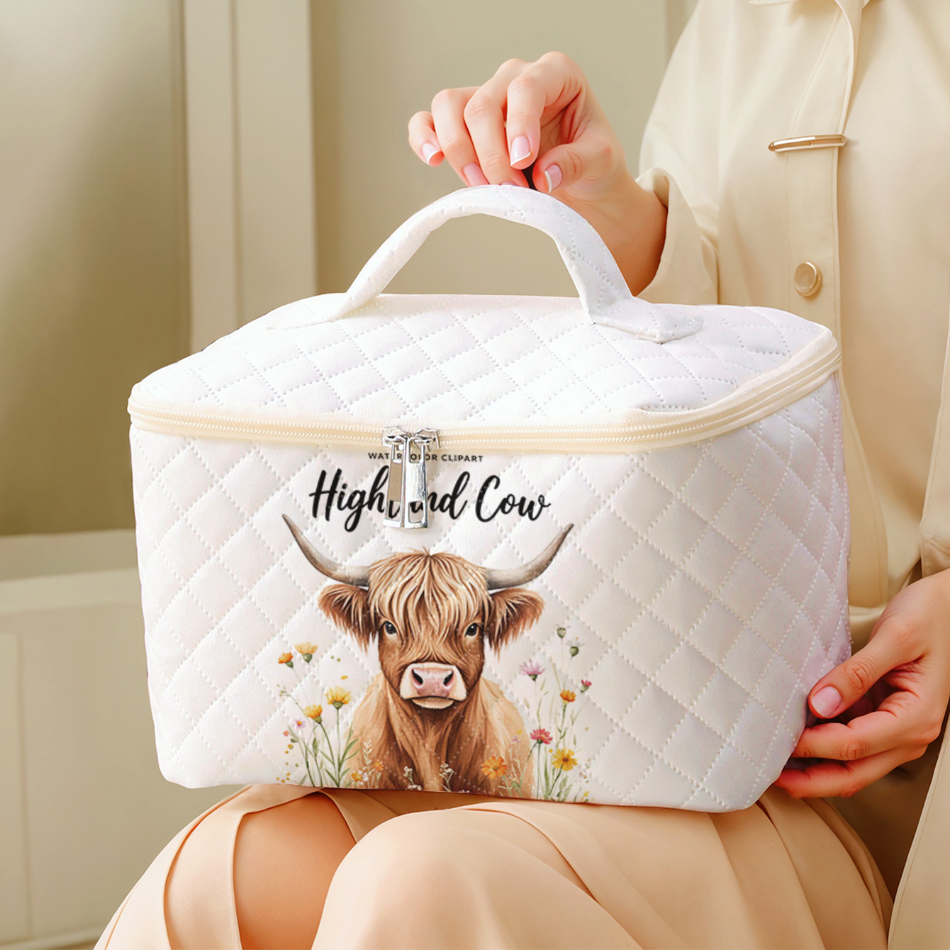 TEMU Highland Cow Pattern Highland Cow "highland Cow" 2d Printed Large-capacity Makeup Bag, Portable Toiletry Organizer, Ideal For Business