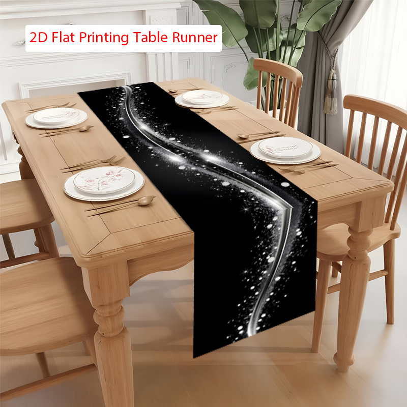 TEMU Chemin de pièce à impression 2D à plat - Effet de fluides brillantes - Décoration de table lavable pour salle à manger, salon, table basse et