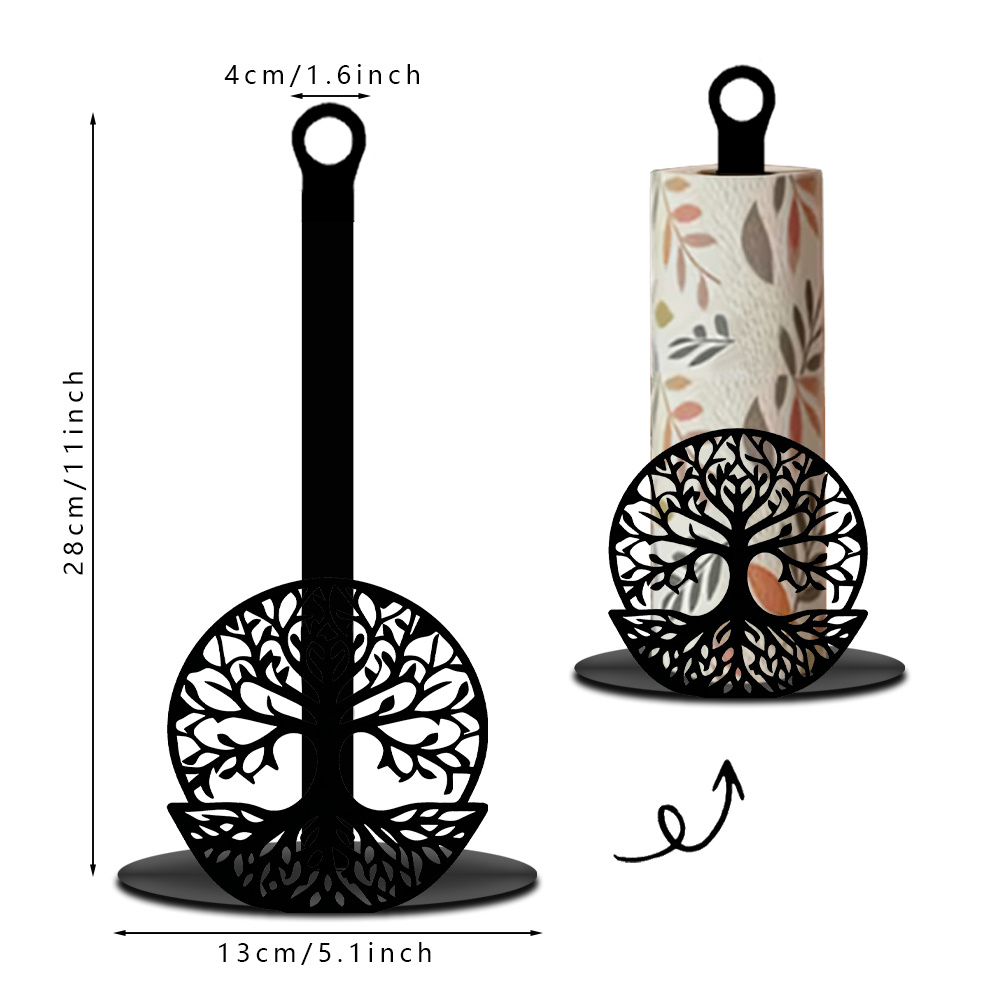 TEMU Porte-papier toilette décoratif en métal Arbre de Vie, avec un élégant design en fer noir , convient pour la décoration de salle de bain et de