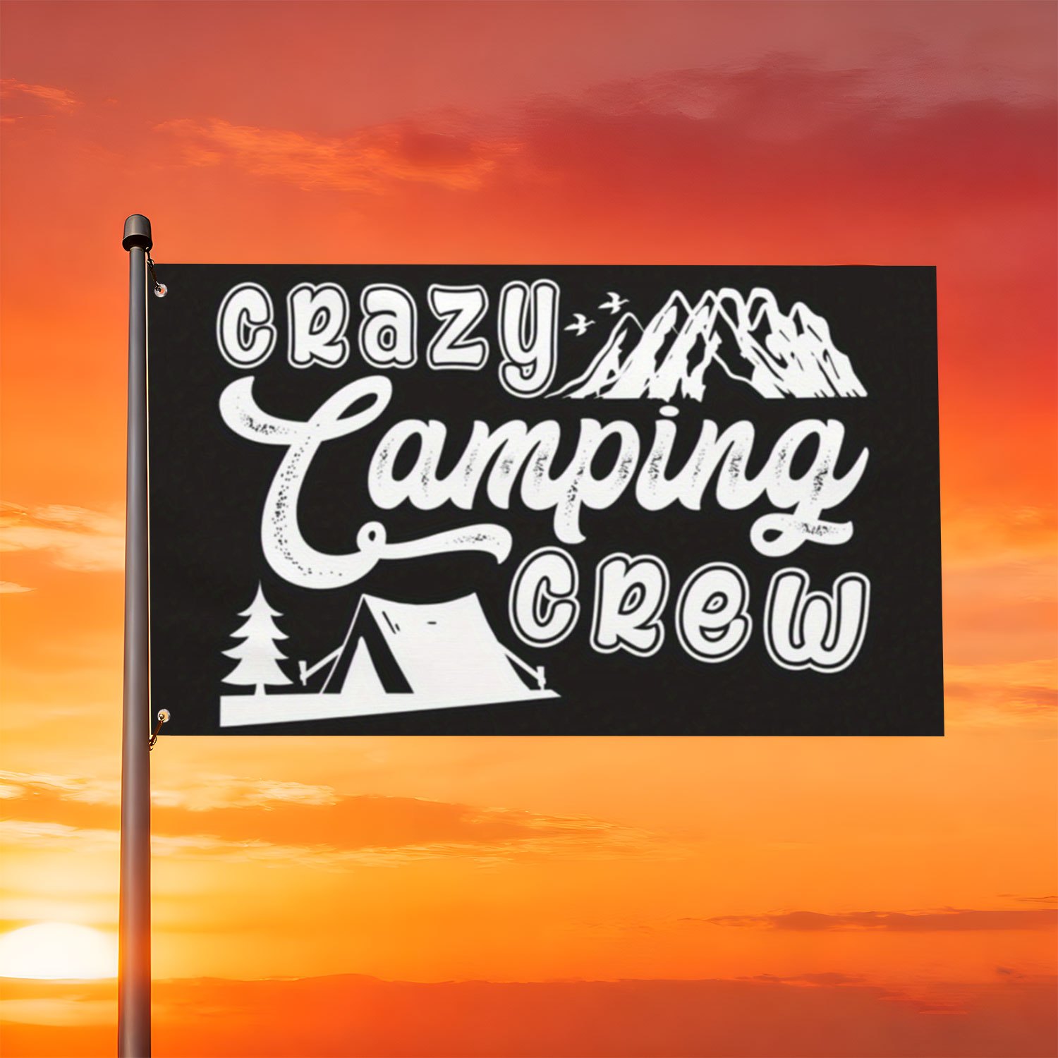 TEMU Crazy Camping Crew Flags With 2pcs Rings, Suitable For Home/garden/outdoor/indoor Use, Multiple Sizes . Wall Banner, Poster Banner, Flag Banner,