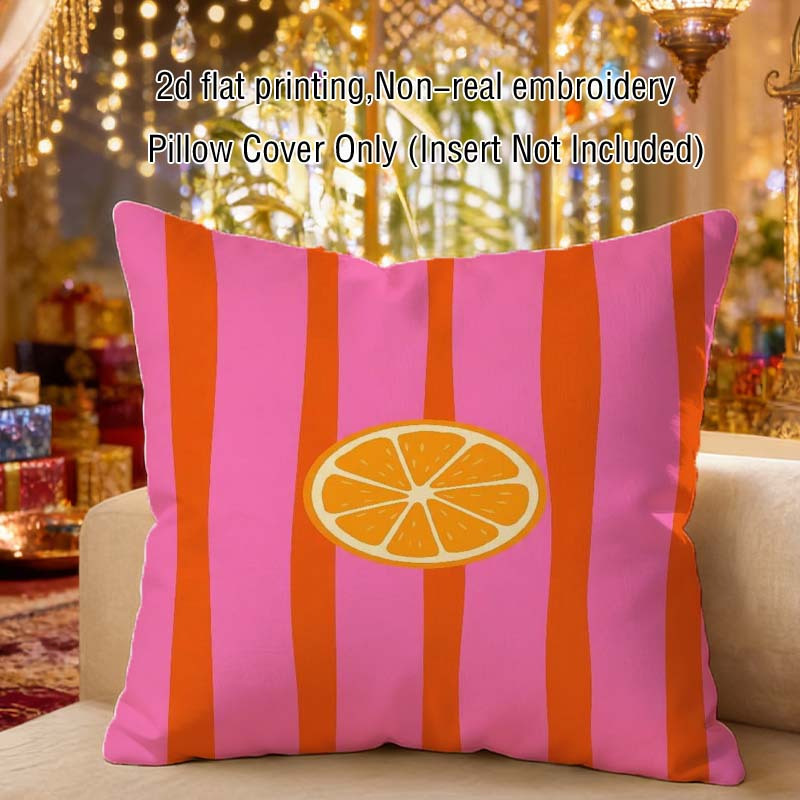 E-shop 2D Flat - 1 Stück Orangefarbener Streifenmuster Druck Kissenbezug, 100% Polyester Stoff, 2D Doppelseitiger Druck, Weich und Strapazierfähig,