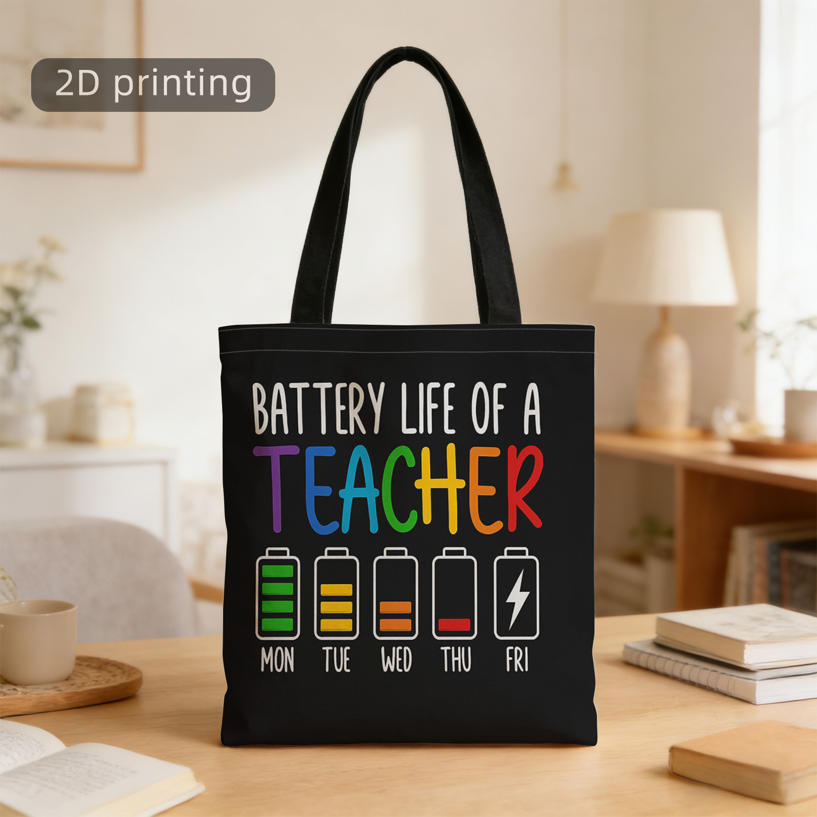 TEMU 2d Printed Women's Handbag, Designed For Teachers, Featuring Humorous Illustrations. This Fashionable And Reusable Shoulder Bag Is Ideal For