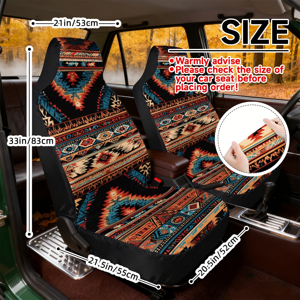 TEMU 2d Flat Printing, 2pcs Car Seat Covers Front Seat, Soft Seat Covers, Universal Fit Seat Covers, , Geometric Tribal Print, Comfortable Car Seat