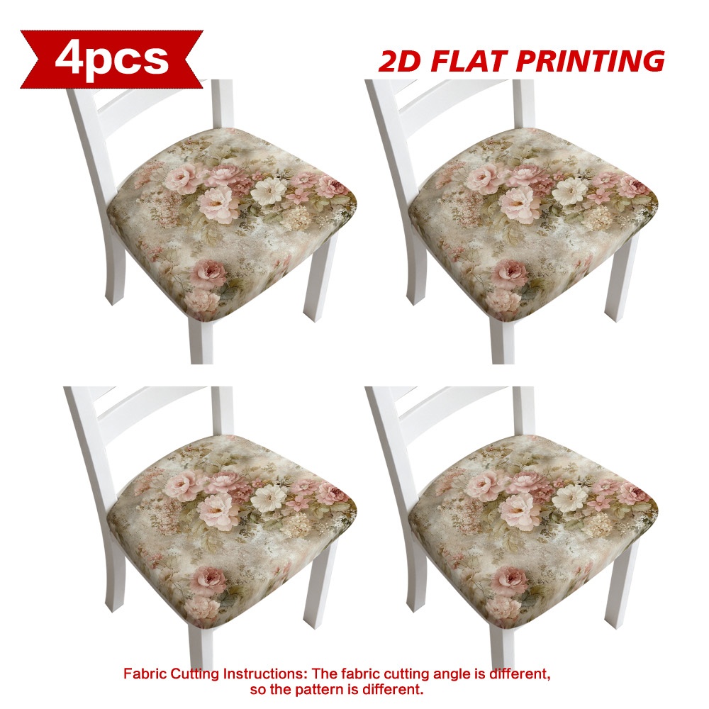 TEMU Vintage Floral Dining Chair Covers In 2d Flat Design, Featuring A Printed Four-season Pattern. Soft And Comfortable Seat Covers Are Perfect For