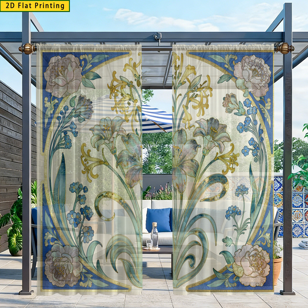 2pcs 2d flat printing european style floral elegant retro   decorative window screening spring and summer outdoor decorative curtains flowing curtain suitable for outdoor cafes restaurants   gardens