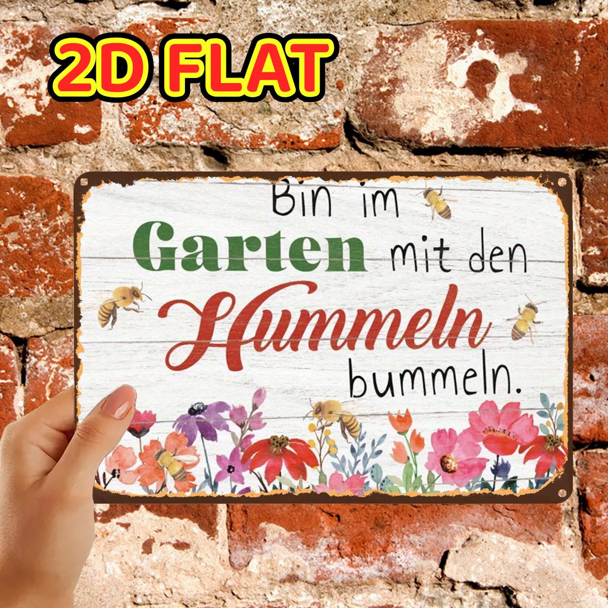 E-shop 2D-Flach, 2D-Flach, ., Retro Vintage Garten-Bienen-Schild-Dekor, Metall- Blechschild, vorgebohrte Löcher, geeignet für Innenbereich, Garten,