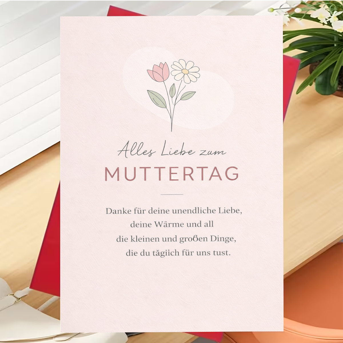 E-shop Elegante Muttertags-Grußkarte, Pastellblumen „Danke“-Text mit „ Zum Muttertag“, geeignet für Mama oder Ehefrau, Muttertag, minimalistischer