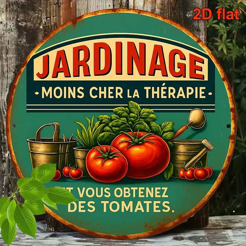 photo de l'article 2d plat - 1pc 8*8in/20x20cm panneau rond plat 2d, plaque vintage sur le thème de jardinage, panneau décoratif de jardin, convient pour la décoration de divers scènes que cuisine, balcon, salle à manger, jardin, bureau, salon, etc