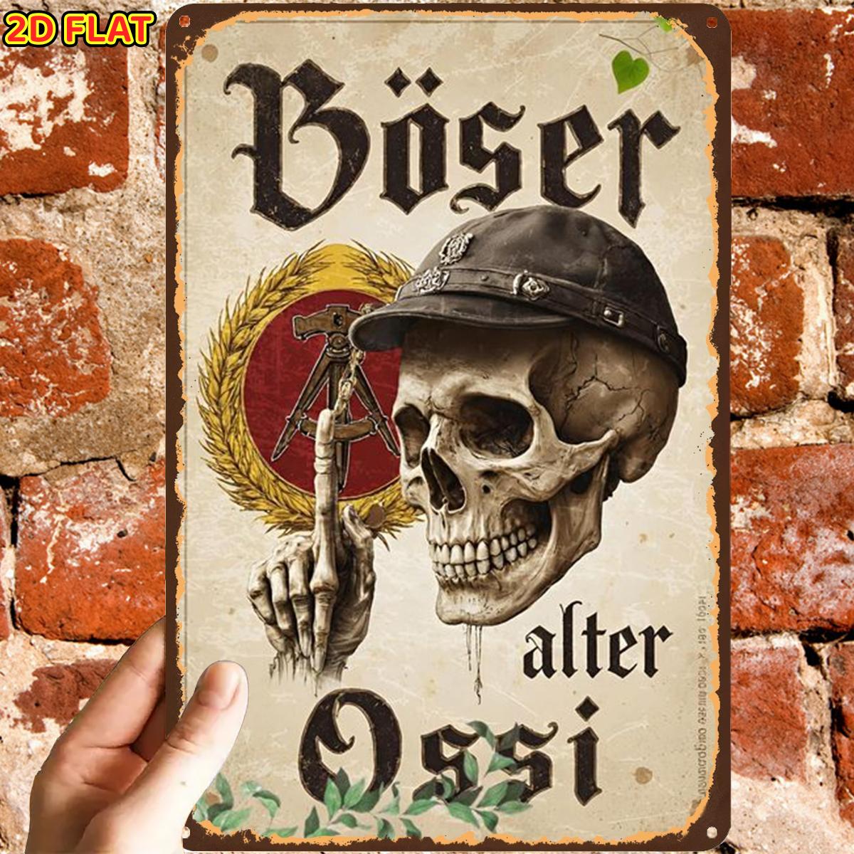 E-shop 2D Flach, 1 Stück, Retro Vintage Totenkopf Bier Kunstwerk Metall Blech Schild, mit vorgebohrten Löchern, Ideal für Innenbereich, Garten,