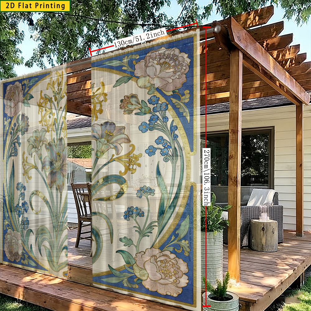 2pcs 2d flat printing european style floral elegant retro   decorative window screening spring and summer outdoor decorative curtains flowing curtain suitable for outdoor cafes restaurants   gardens