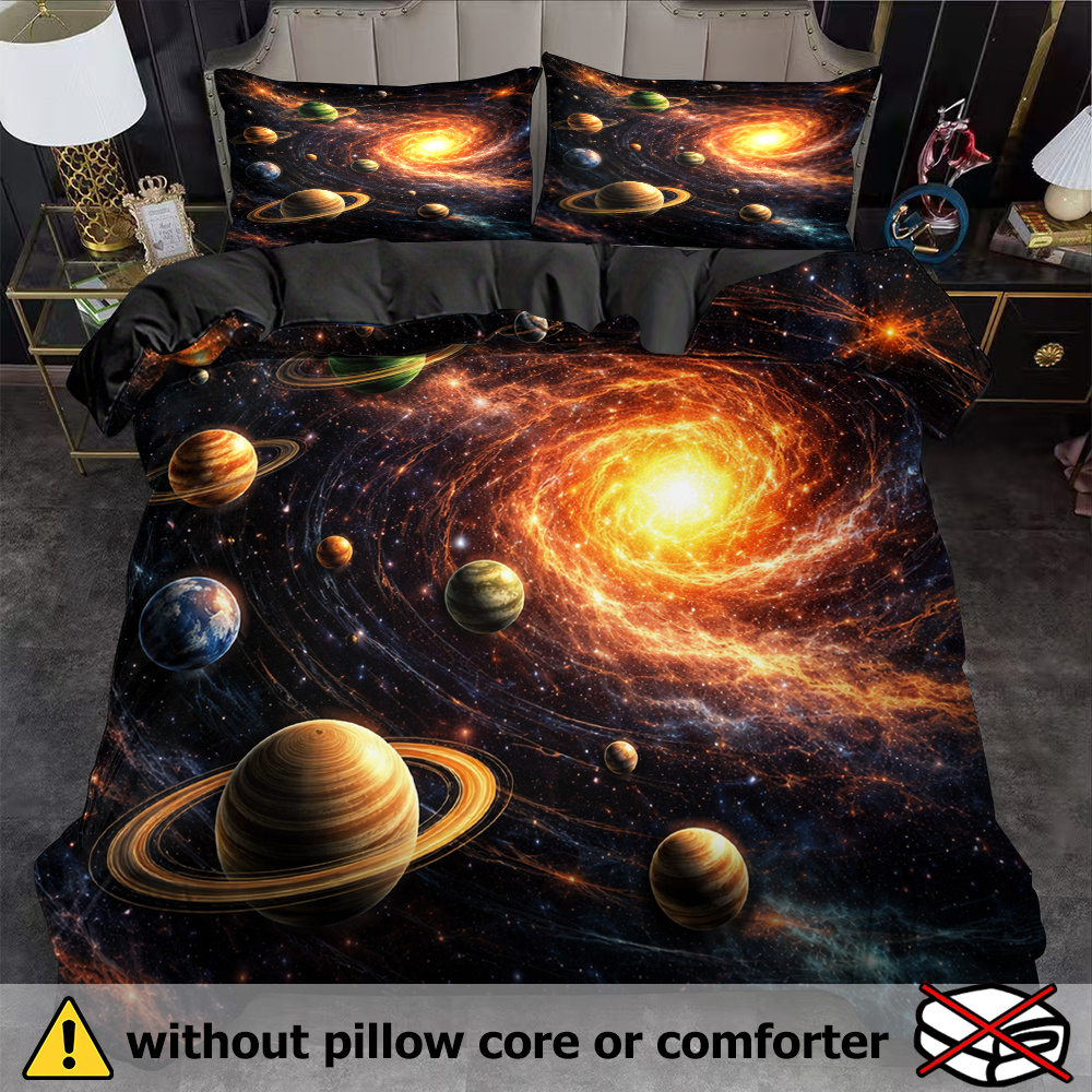 TEMU 3pcs Planets Duvet Cover Set, Background Print, Space Theme, Breathable Polyester, , Machine Washable, , No Insert For Bedding (1duvet Cover  