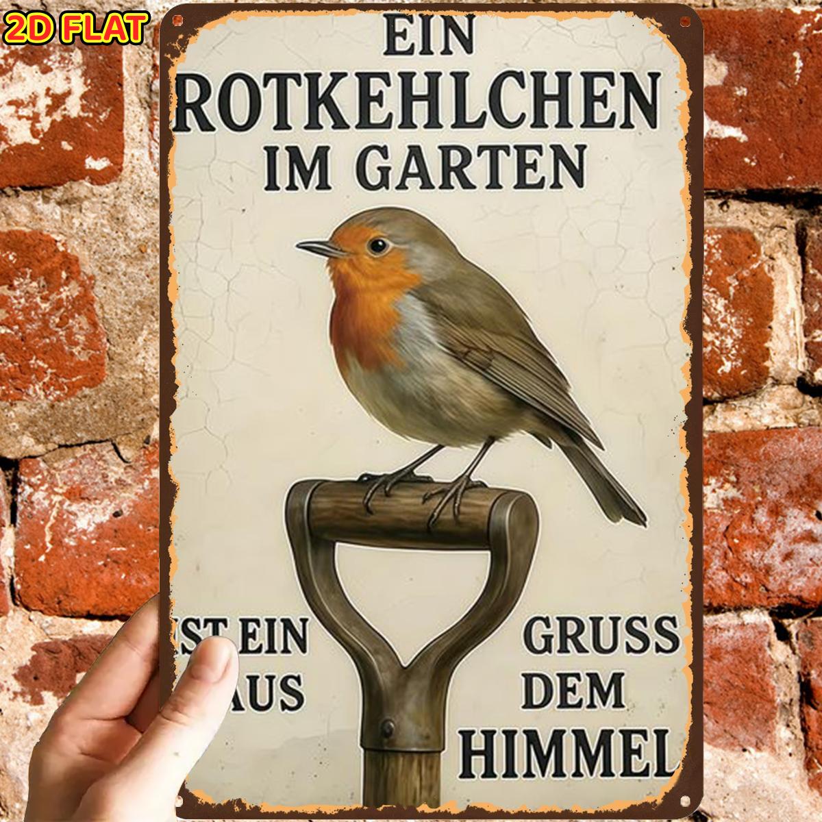 E-shop 2D-Flach, 2D-Flach, ., Retro Vintage Rustikales Vogel-Gartenschild-Dekor, Metall-Zinnschild, vorgebohrte Löcher, geeignet für Innenbereich,