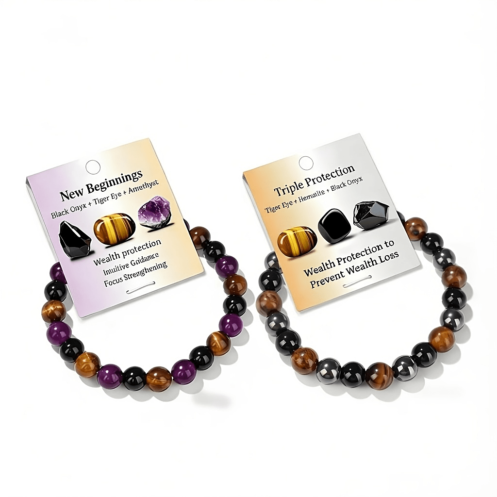Handcrafted Unisex Healing Stone Bracelet Set, Courage & Protection